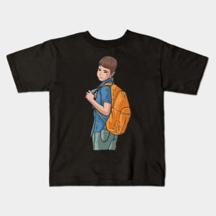 School Kid Wearing Backpack Kids T-Shirt